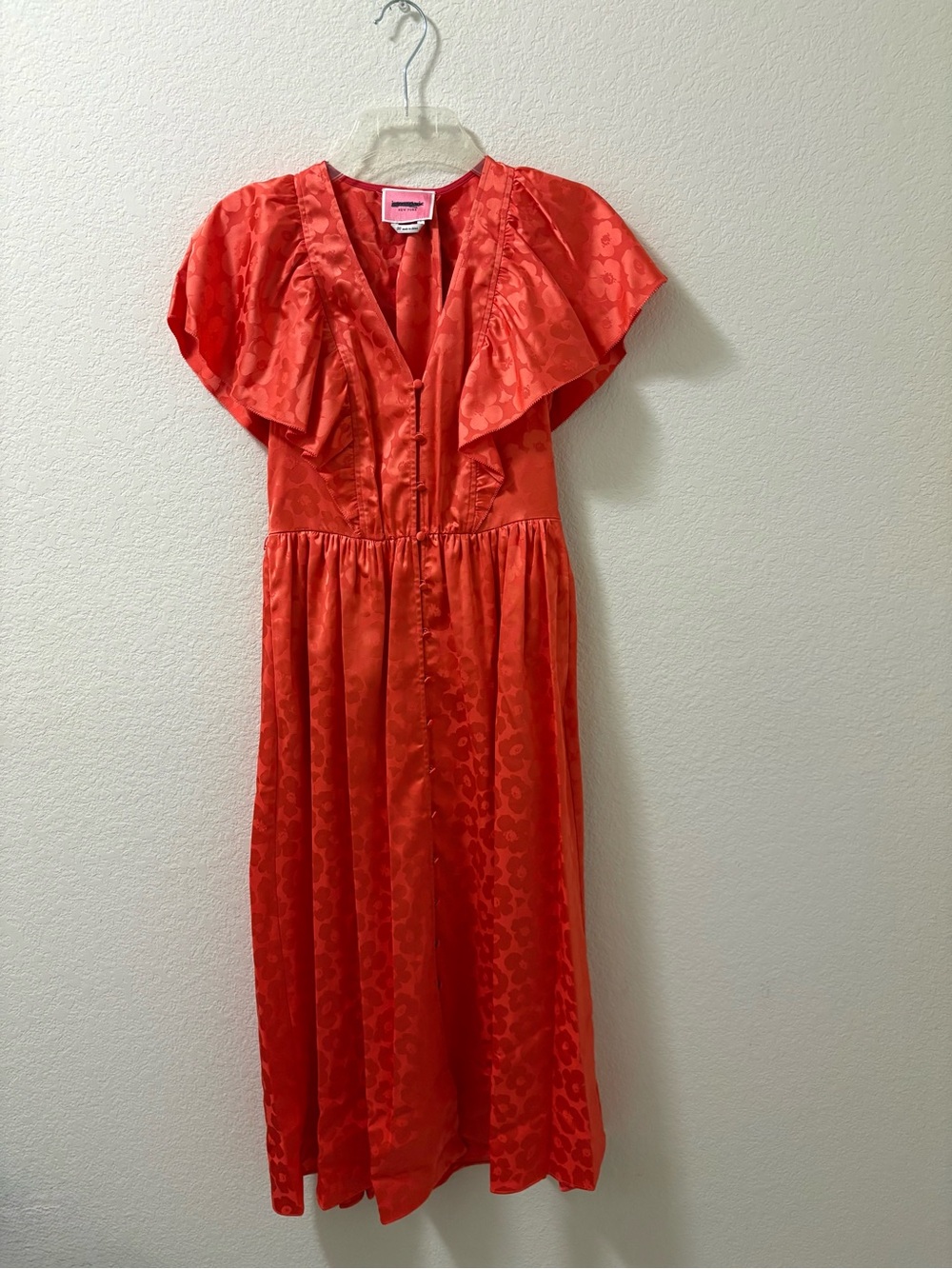 Kate Spade Poppy field Jacquard V Neck button dress bright orange size 00 NWOT